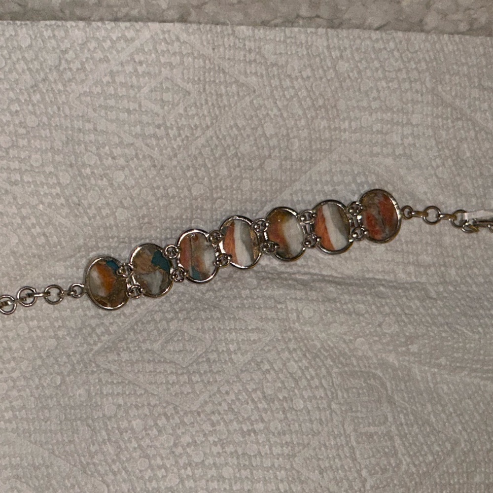 NEW 925 Sterling Silver Spiny Copper Turquoise Oval Link Bracelet - Picture 7 of 14